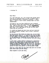 Letter from Peter Selby to Maya Miller, October 4, 1970