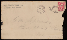 Envelope addressed to Charles M. Sparks from State of Nevada Executive Chamber