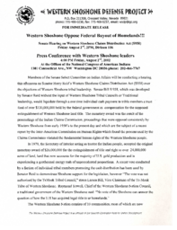 Press release, "Western Shoshone Oppose Federal Buyout of Homelands!!!" August 2002
