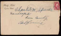 Letter and envelope to Charles M. Sparks from J. V. S.