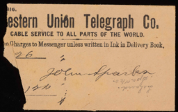 Telegrams to John Sparks from H. D. Sparks