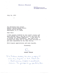 Correspondence from Ronald Reagan to Paul Laxalt, June 1975