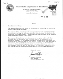 Bureau of Land Management monitoring letter, commission response