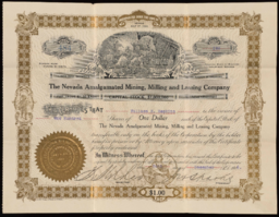 Stock certificate 1 to Wallace H. Hopkins, Nevada Amalgamated Mining, Milling and Leasing Company