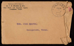 Envelope addressed to Hon. John Sparks 