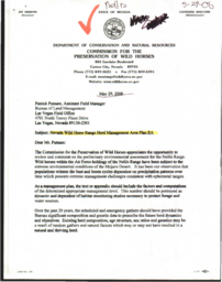 Commission letter regarding Nevada Wild Horse Range (NWHR) herd management area plan, environmental assessment