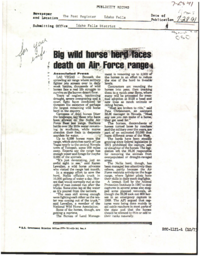 Newspaper clipping, "Big wild horse herd faces death on Air Force range"
