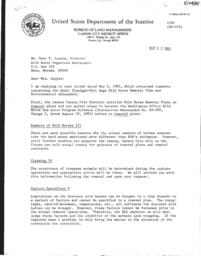 Bureau of Land Management letter to Wild Horse Organized Assistance (WHOA!) regarding removal plan, response
