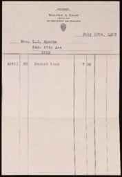 Account statement and envelope for Mrs. Leland J. Sparks from jeweler Walter A. Shaw