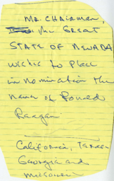Handwritten nomination by Paul Laxalt, Republican National Convention in Kansas City, Missouri, July 1976