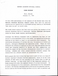 Press release from the Western Shoshone National Council, January 27, 1986