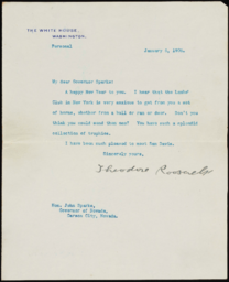 Personal letter to Governor John Sparks from Theodore Roosevelt