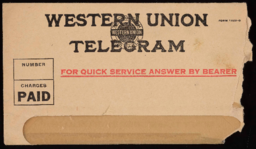 Telegram and envelope to Charles M. Sparks from Jack Davis in Santa Barbara, Calif.