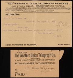 Telegram and envelope to Charles M. Sparks from Paul Schwalbach