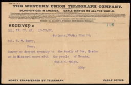 Telegram to Col. R. W. Parry from Colin M. Selph