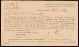 Tax notice for Charles M. Sparks from Office of County Treasurer