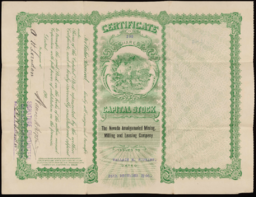 Stock certificate 4 to Wallace H. Hopkins, Nevada Amalgamated Mining, Milling and Leasing Company