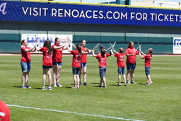 Zazpiak Bat young Basque dancers dancing Lapurdiko Makil Dantza at Greater Nevada Field