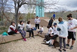Participants eating at monument