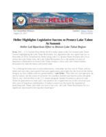 Heller Highlights Legislative Success to Protect Lake Tahoe At Summit