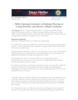 Heller Opening Statement at Banking Hearing on Young Workers and Recent College Graduates