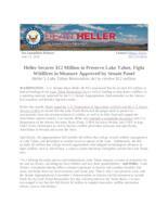 Heller Secures $12 Million to Preserve Lake Tahoe, Fight Wildfires in Measure Approved by Senate Panel