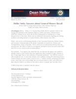 Heller Seeks Answers about General Motors Recall