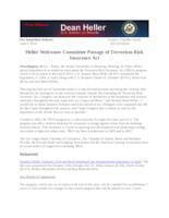 Heller Statement on Committee Passage of Terrorism Risk Insurance Act