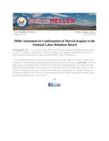 Heller Statement on Confirmation of Marvin Kaplan to the National Labor Relations Board