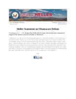 Heller Statement on Obamacare Debate