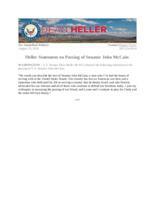 Heller Statement on Passing of Senator John McCain