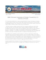 Heller Welcomes Nomination of Nicholas Trutanich for U.S. Attorney in Nevada