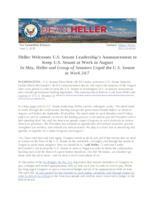 Heller Welcomes U.S. Senate Leadership's Announcement to Keep U.S. Senate at Work in August