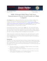 Heller Welcomes White House Task Force Announcement to Prevent Sexual Assault on College Campuses