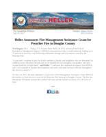 Heller Announces Fire Management Assistance Grant for Preacher Fire in Douglas County