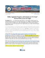 Heller Applauds Progress with Amtrak on "X-Train" Service from LA to Las Vegas