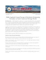 Heller Applauds Senate Passage of Resolution Designating November as Native American Heritage Month