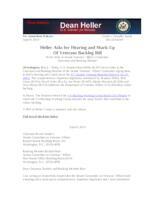 Heller Asks for Hearing and Mark-Up of Veterans Backlog Bill