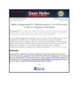 Heller Disappointed in Administration's Use of Executive Order to Designate Gold Butte