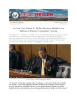 Heller Discusses Health Care Reform at Finance Committee Hearing