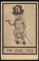 Baby with top hat, cigar, and Freemason medallion