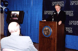Photograph of Harry Reid Speaking, Harry Reid Engineering Laboratory, Nevada, ca. 1991