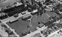 Aerial view of the Quad and Manzanita Lake, ca. 1944