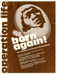 Advertising flier, "Born Again! From Welfare to Economic Development," April 1, 1977