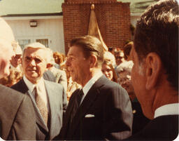 Photograph of Ronald Reagan and Paul Laxalt at a GOP rally in Reno, NV, 1982