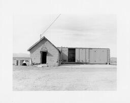 Adobe building with boxcar, Reed's Ranch, Paradise Valley
