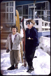 Two children in front of Squaw Valley lodge