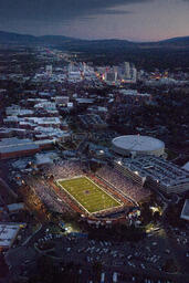 Aerial view of Mackay Stadium at dusk, 2010