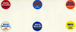 Campaign button proofs for Maya Miller campaign, 1974