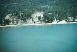 Incline Creek and Third Creek, Tahoe shoreline at Incline Village aerial view, looking North, ca. 1958-1975